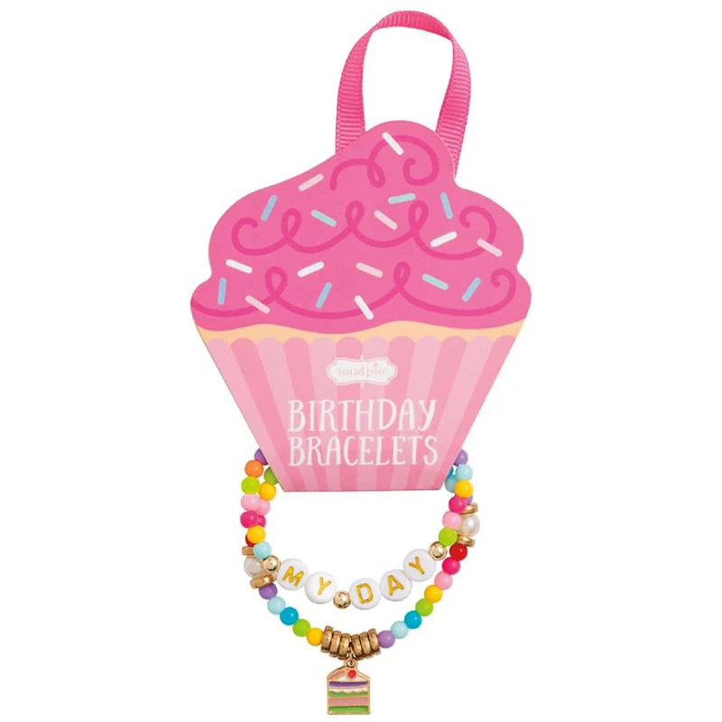 Mud Pie Kids' Pink Cupcake Birthday Bracelet Set