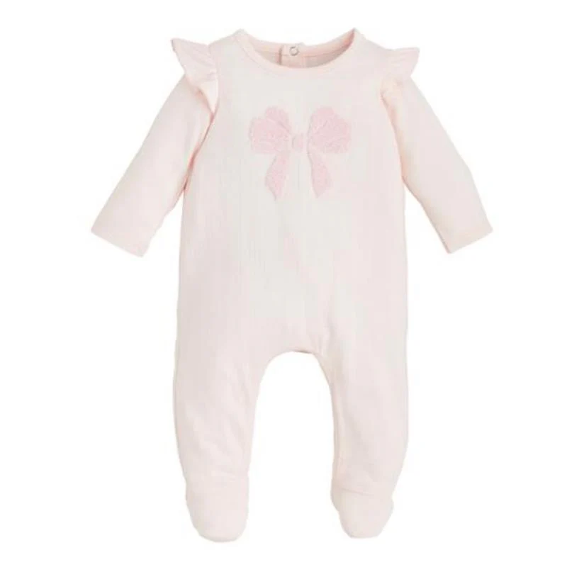 Mud Pie - Pink Boucle Bow Sleeper 3/6M
