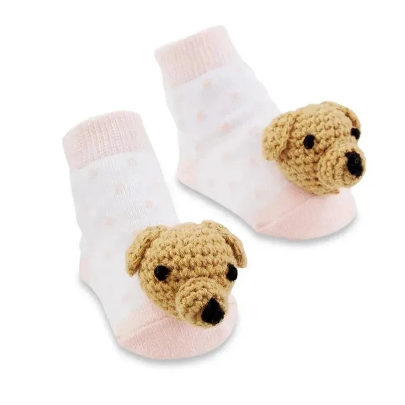 Mud Pie - Pink Dog Rattle Toe Socks 0-12M