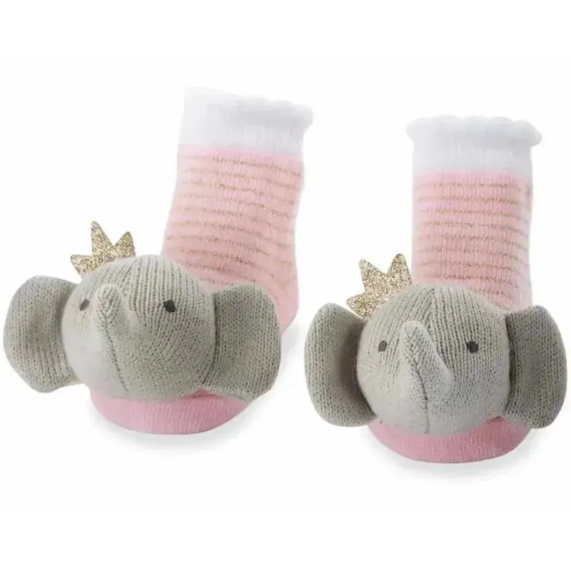 Mud Pie - Rattle Princess Elephant Baby Socks, 0/12M