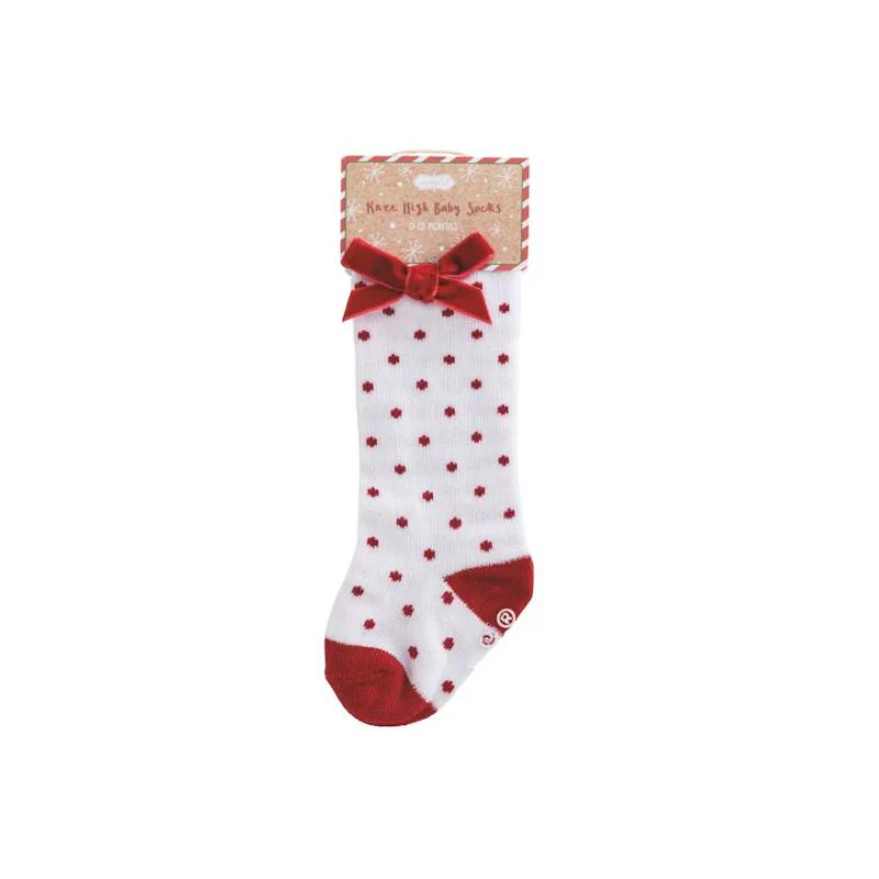 Mud Pie - Red Dot Tall Christmas Bow Sock 0/12M