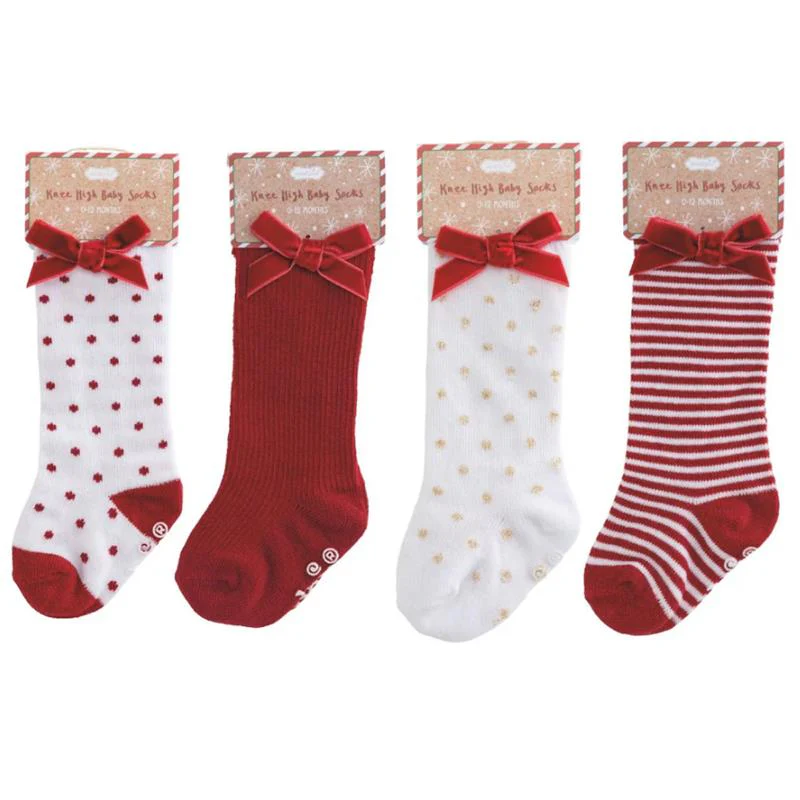 Mud Pie - Red Dot Tall Christmas Bow Sock 0/12M - Image 2