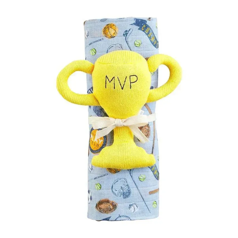Mud Pie - Sports Swaddle & Rattle Set