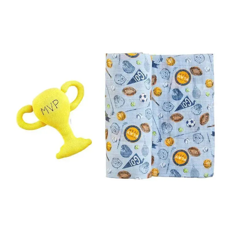 Mud Pie - Sports Swaddle & Rattle Set - Image 2
