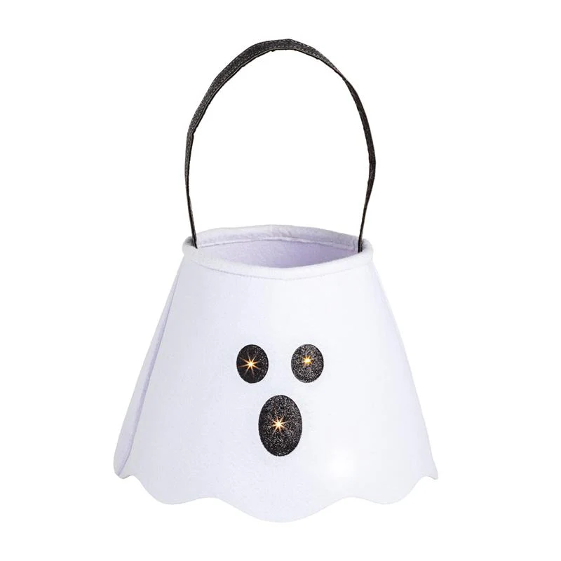 Mud Pie - Unisex Kid's Halloween LED Light Up Projecting Treat Bucket, White - Image 2
