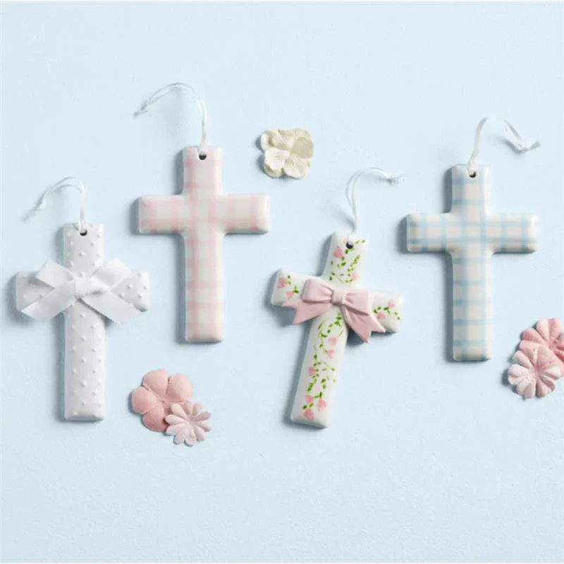 Mud Pie White Dots Ceramic Crosses - Image 2