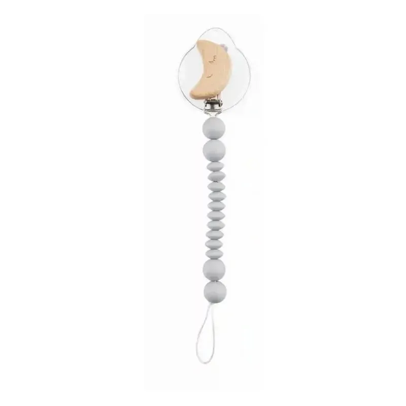 Mud Pie - Wood And Silicone Pacy Clip Spinner, Grey Moon