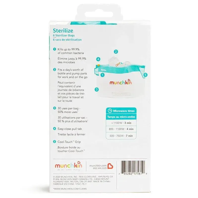 Munchkin Jumbo Bottle Sterilizing Bags, Microwave Bottle Sterilizer Bags - 6Pk, 180 Uses - Image 2
