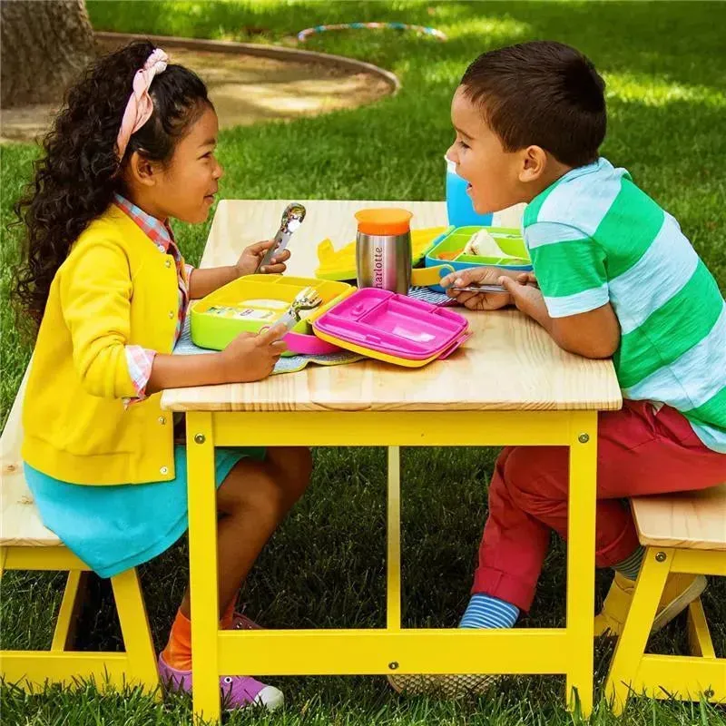 Munchkin - Lunch Bento Box with Stainless Steel Utensils ( Green & Yellow) - Image 5