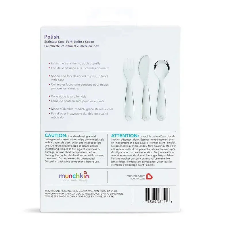 Munchkin Polish Stainless Steel Toddler Fork, Knife and Spoon Set - Image 4