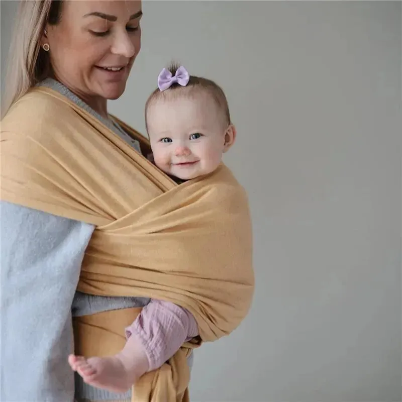 Mushie - 100% Organic Cotton Baby Wrap Carrier, Mustard Melange - Image 3