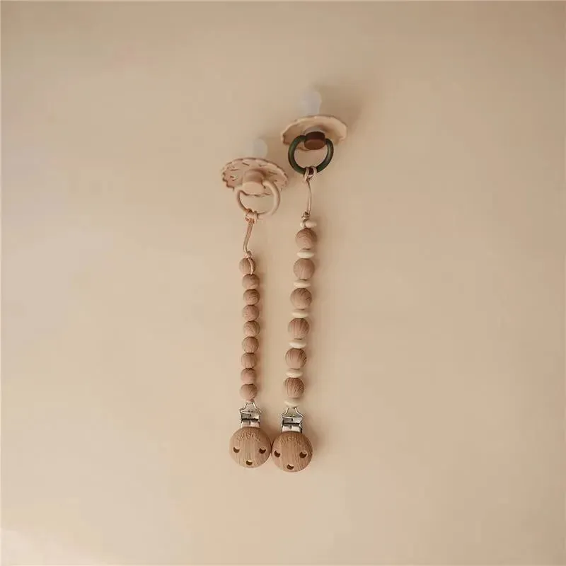 Mushie - 100% Silicone Baby Pacifier Clip BPA Free, Hera Faux Wood - Image 2