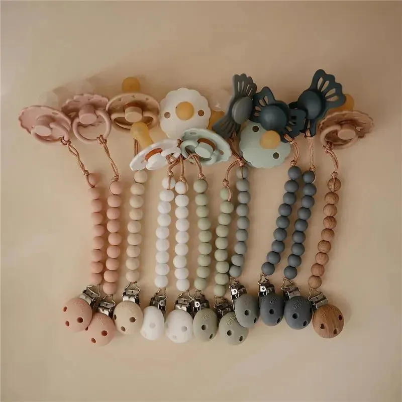 Mushie - 100% Silicone Baby Pacifier Clip BPA Free, Hera Faux Wood - Image 4
