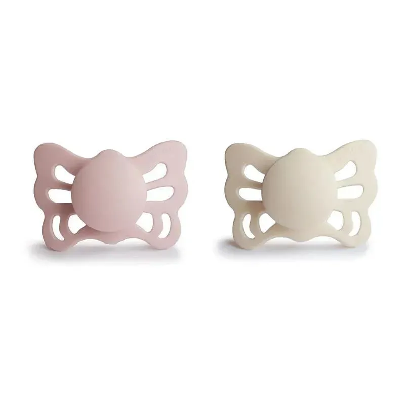 Mushie - 2Pk Cream/Blush Butterfly Anatomical Silicone Pacifier, 0/6M