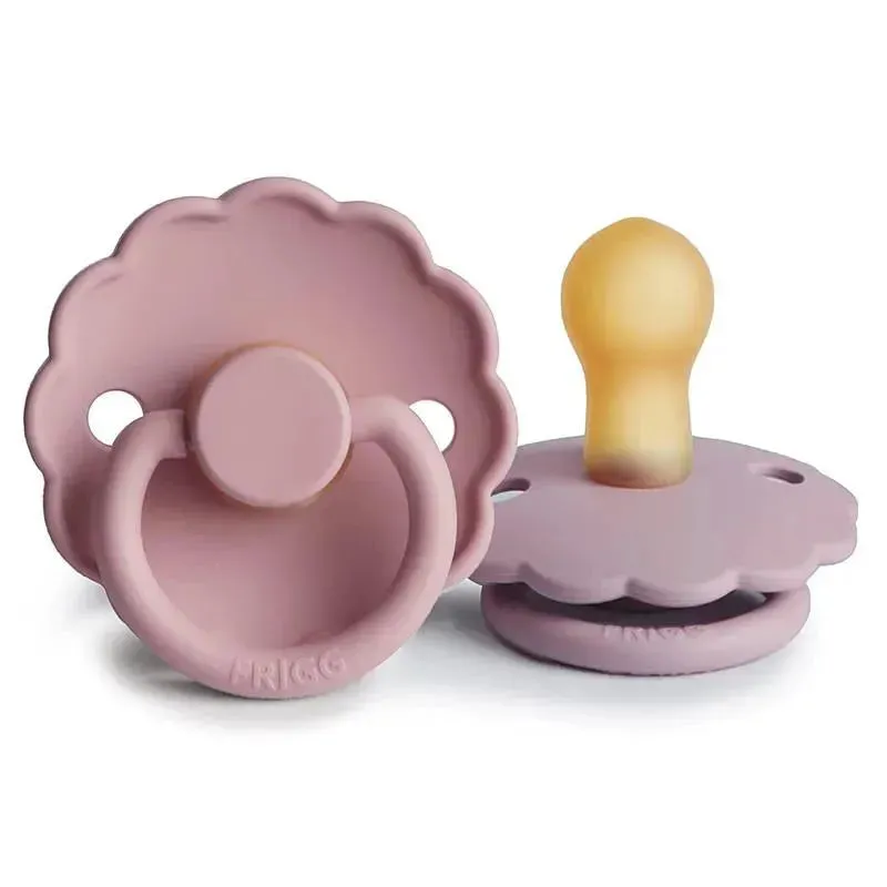 Mushie - 2Pk Frigg Daisy Natural Rubber Baby Pacifier, Baby Pink/Soft Lilac, 0/6M