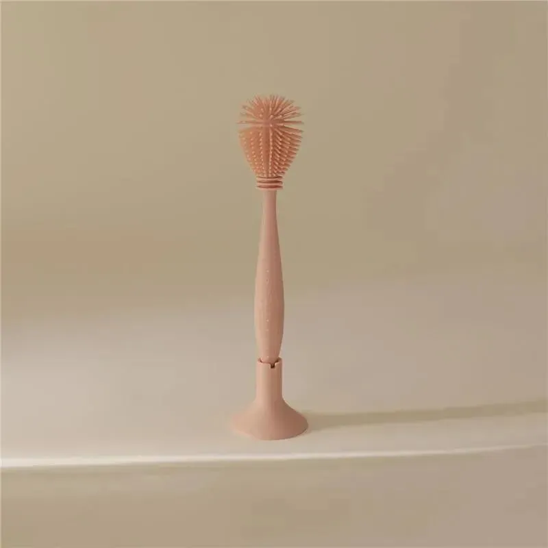 Mushie - Baby Bottle Brush, Soft Silicone with Suction Base, Blush - Image 2