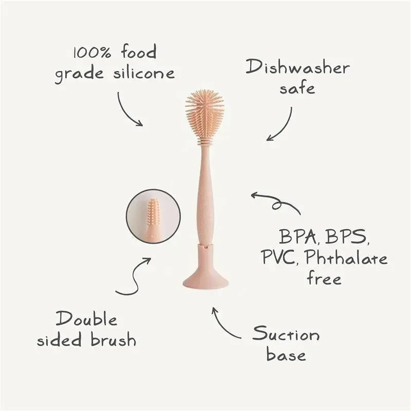 Mushie - Baby Bottle Brush, Soft Silicone with Suction Base, Blush - Image 3