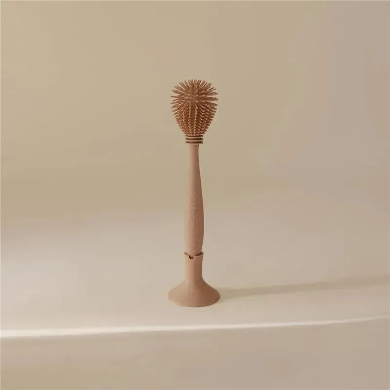 Mushie - Baby Bottle Brush, Soft Silicone with Suction Base, Natural - Image 3
