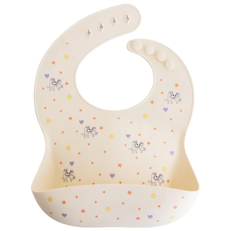 Mushie - Bluey X Mushie Silicone Baby Bib, Bluey Ivory