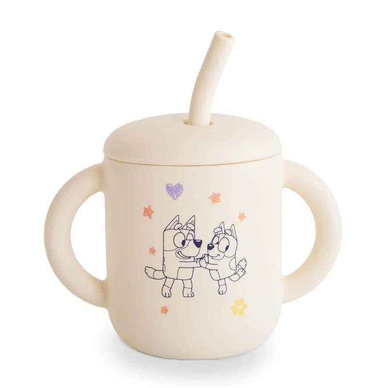 Mushie - Bluey X Mushie Silicone Training Cup + Straw, Bluey Ivory