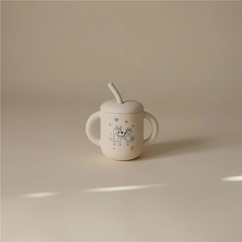 Mushie - Bluey X Mushie Silicone Training Cup + Straw, Bluey Ivory - Image 3