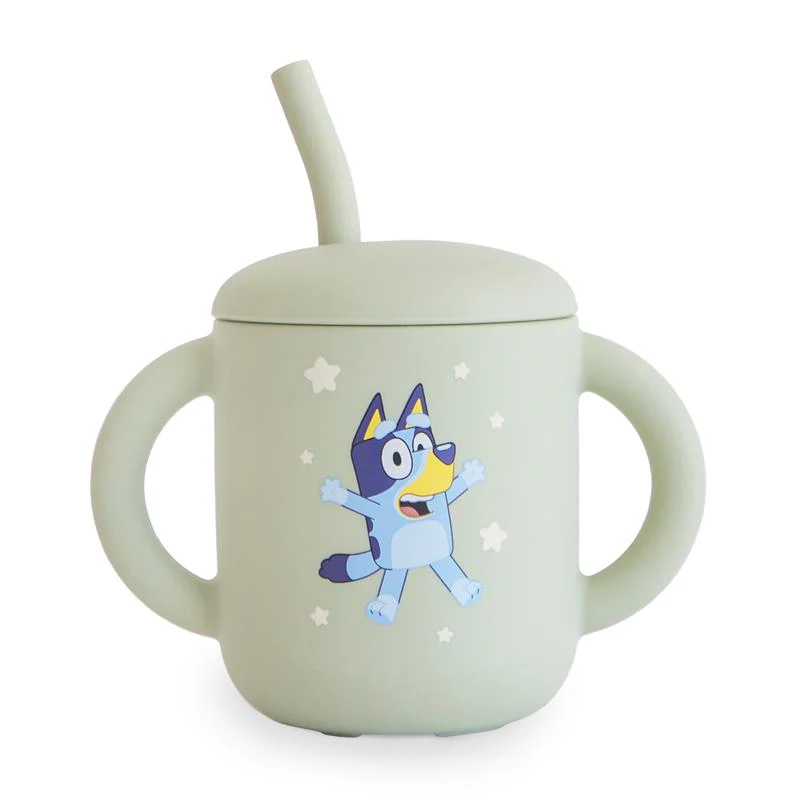 Mushie - Bluey X Mushie Silicone Training Cup + Straw, Bluey Sage