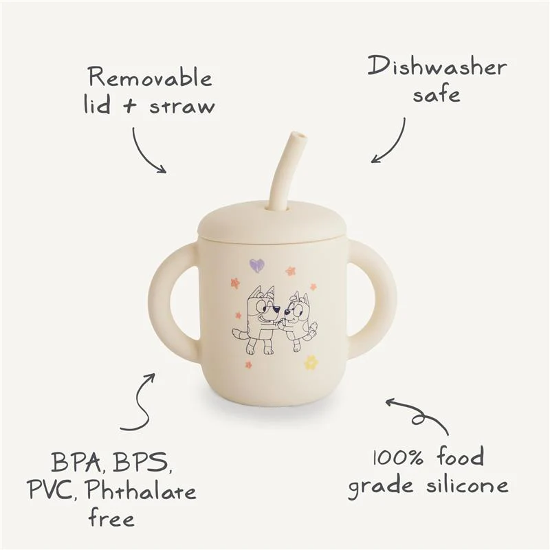 Mushie - Bluey X Mushie Silicone Training Cup + Straw, Bluey Sage - Image 2