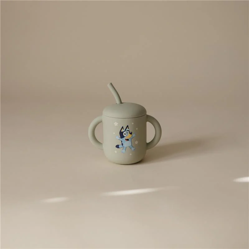 Mushie - Bluey X Mushie Silicone Training Cup + Straw, Bluey Sage - Image 3