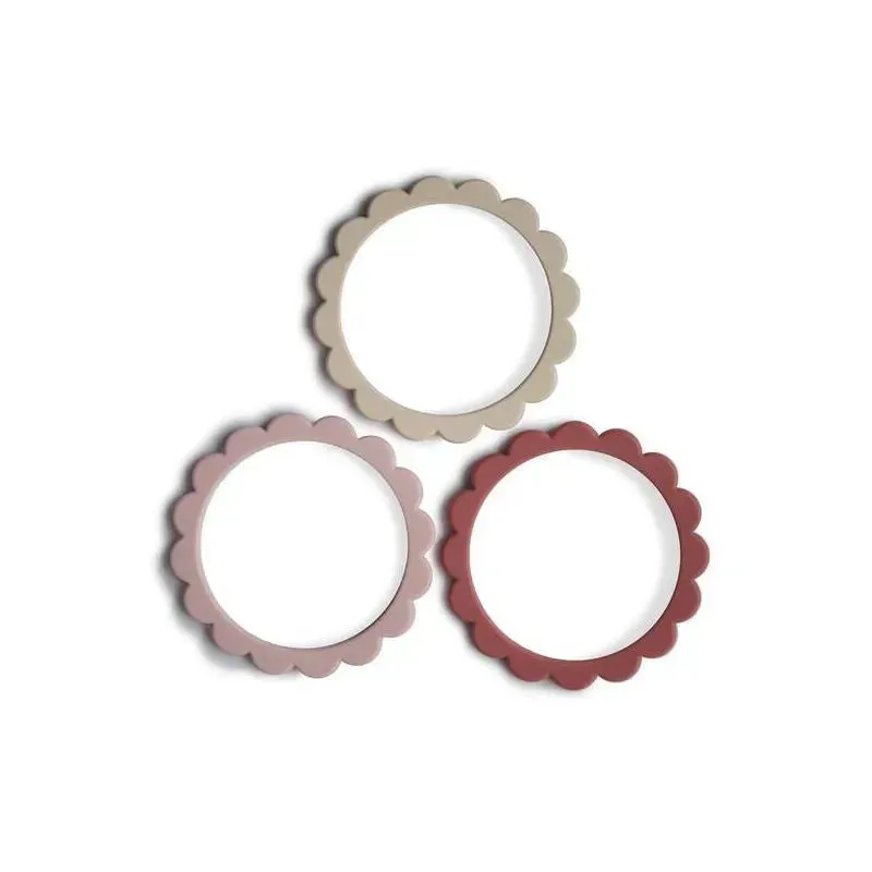 Mushie - Flower Teething Bracelet 3-Pack (Rose/Blush/Shifting Sand) - Image 2