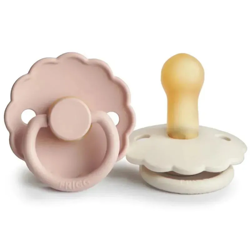 Mushie - Frigg Daisy Natural Rubber Baby Pacifier, Blush/Cream, 6/18M