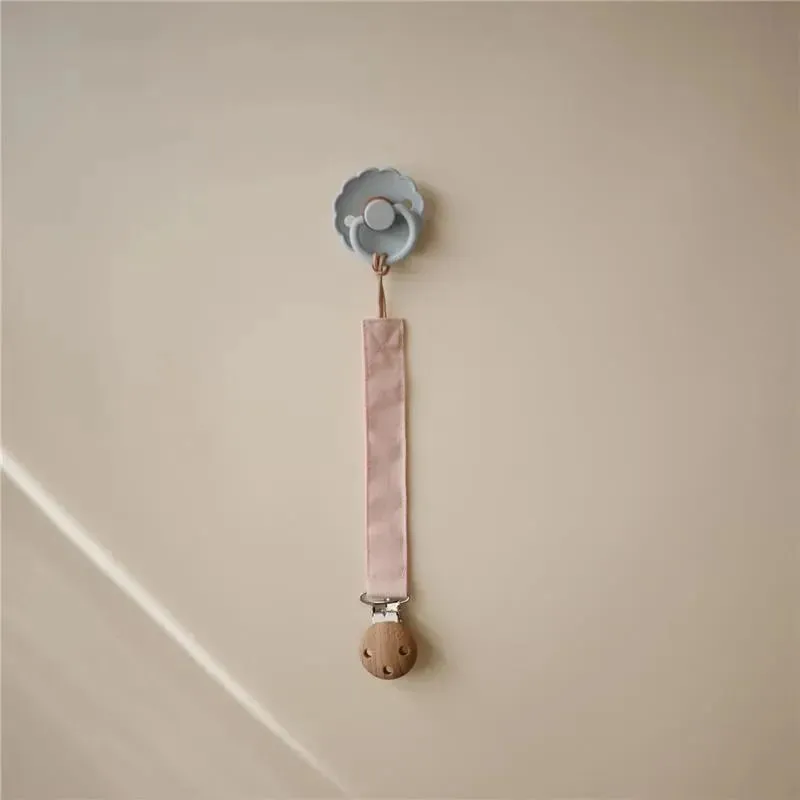 Mushie - Linen Baby Pacifier Clip Holder, Soft Fabric Strap, 2-Pack, Blush/Cream - Image 4