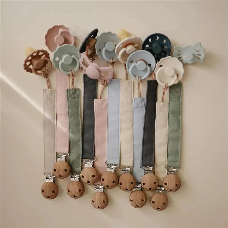 Mushie - Linen Baby Pacifier Clip Holder, Soft Fabric Strap, 2-Pack, Blush/Cream - Image 7