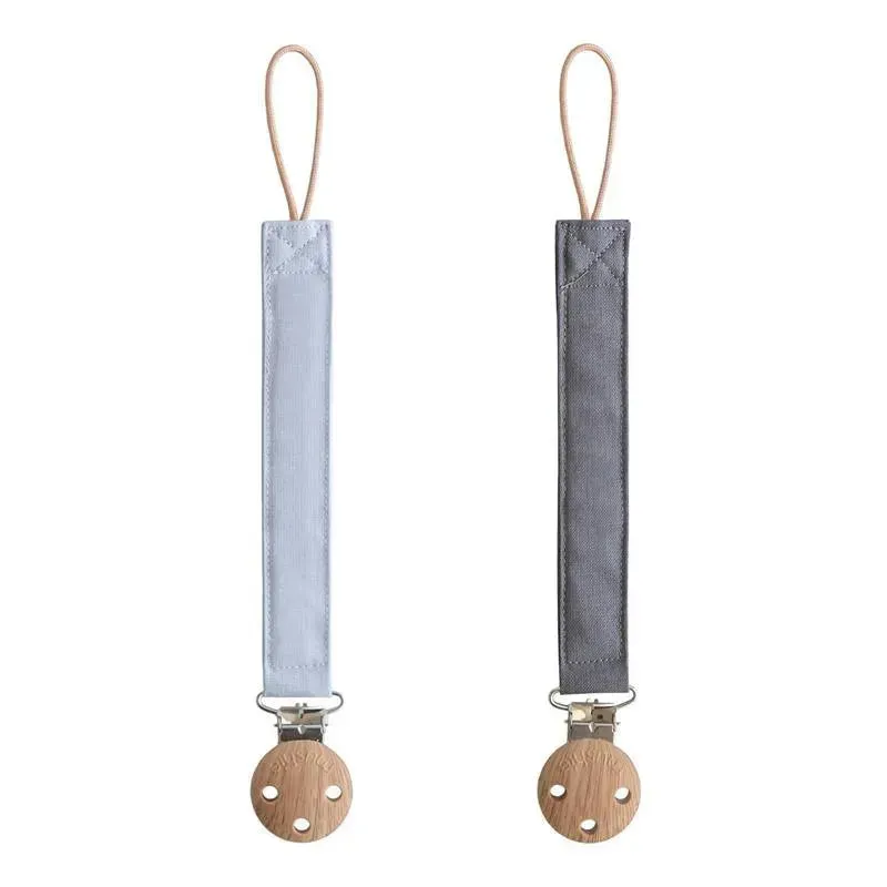 Mushie - Linen Baby Pacifier Clip Holder, Soft Fabric Strap, 2-Pack, Powder BlueDeep Sea