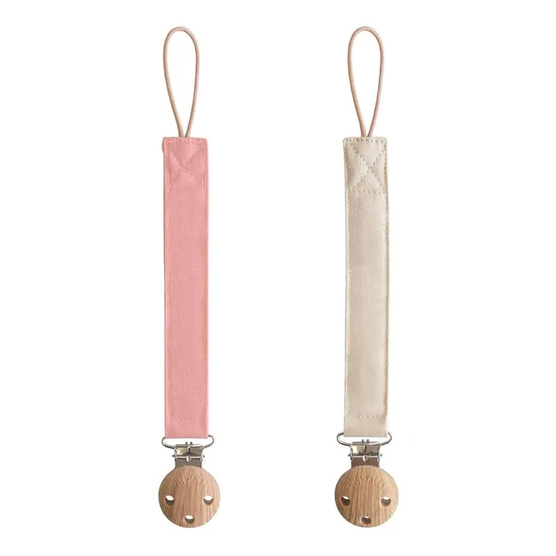 Mushie - Linen Pacifier Clip – 2 Pack, Dusty Rose/Shifting Sand
