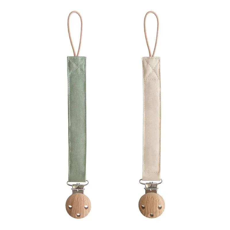 Mushie - Linen Pacifier Clip 2 Pack, Olive/Shifting Sand