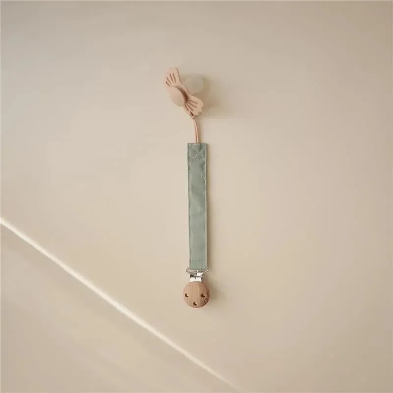 Mushie - Linen Pacifier Clip 2 Pack, Olive/Shifting Sand - Image 3