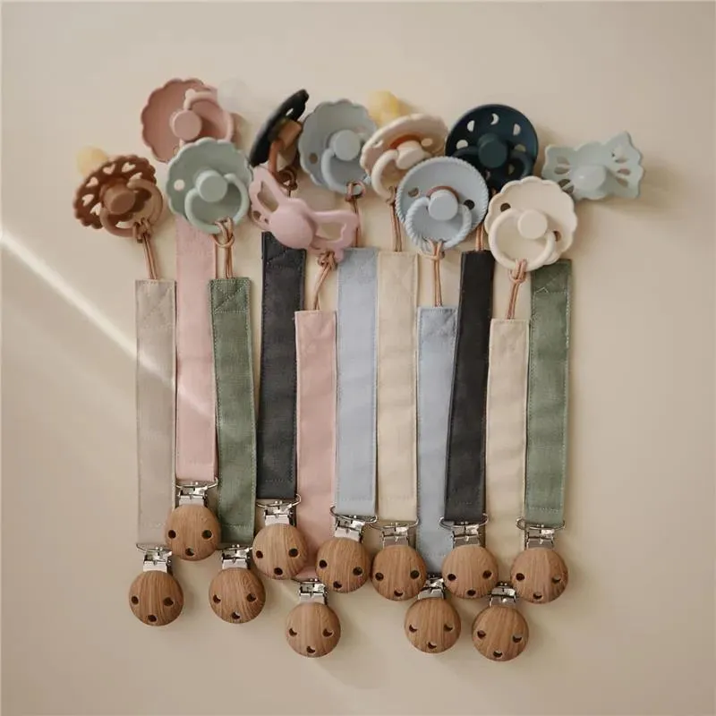Mushie - Linen Pacifier Clip 2 Pack, Olive/Shifting Sand - Image 6