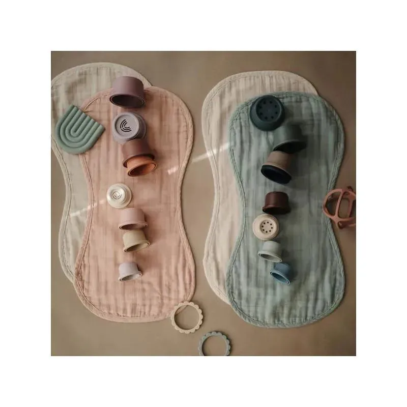 Mushie - Muslin Burp Cloth Organic Cotton 2-Pack - Blush/Fog - Image 3