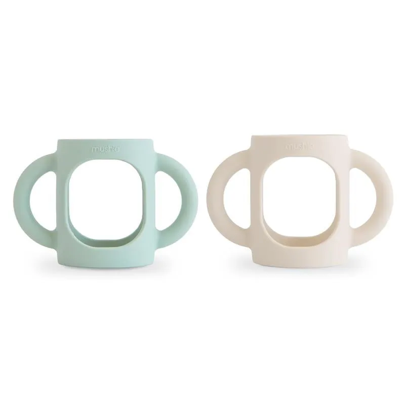 Mushie - Silicone Bottles Handles, Cambridge Blue/Shifting Sand