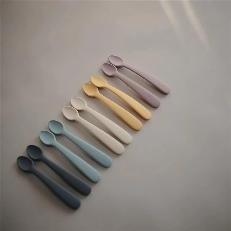 Mushie - Silicone Feeding Spoons, Powder Blue (2-Pack) - Image 3
