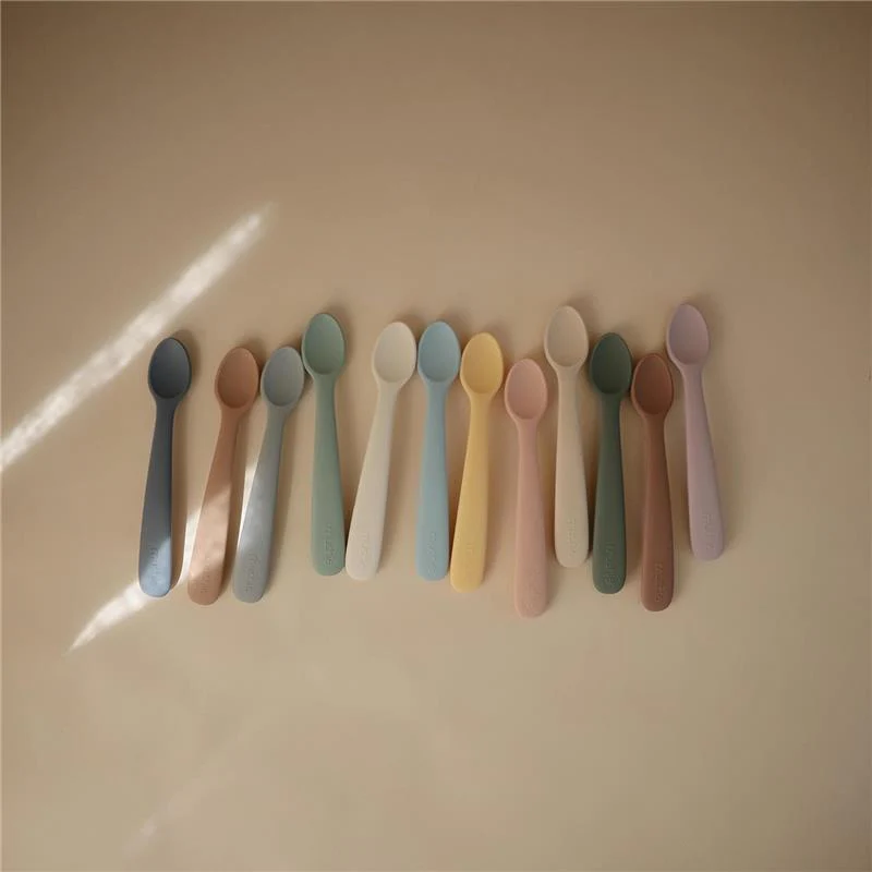Mushie - Silicone Feeding Spoons, Powder Blue (2-Pack) - Image 5