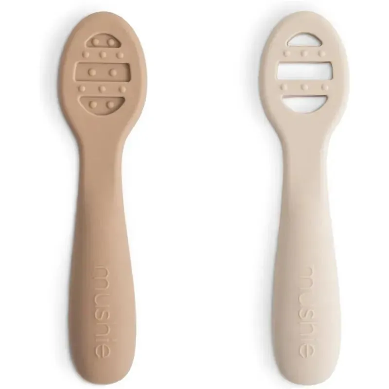 Mushie - Silicone First Feeding Baby Spoons, 2 Pack, Natural, Shifting Sand