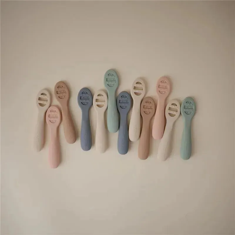 Mushie - Silicone First Feeding Baby Spoons, 2 Pack, Natural, Shifting Sand - Image 5