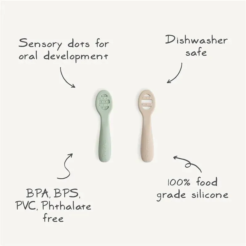 Mushie - Silicone First Feeding Baby Spoons, 2 Pack, Natural, Shifting Sand - Image 7