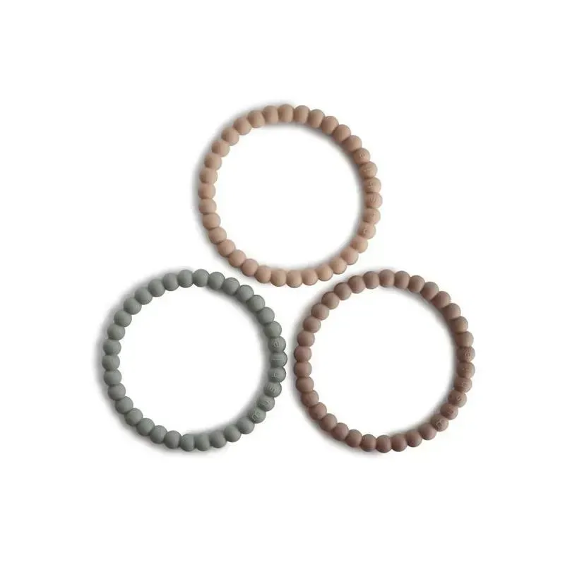 Mushie Silicone Pearl Teether Bracelets Clary/Sage/Tuscany/ Desert Sand
