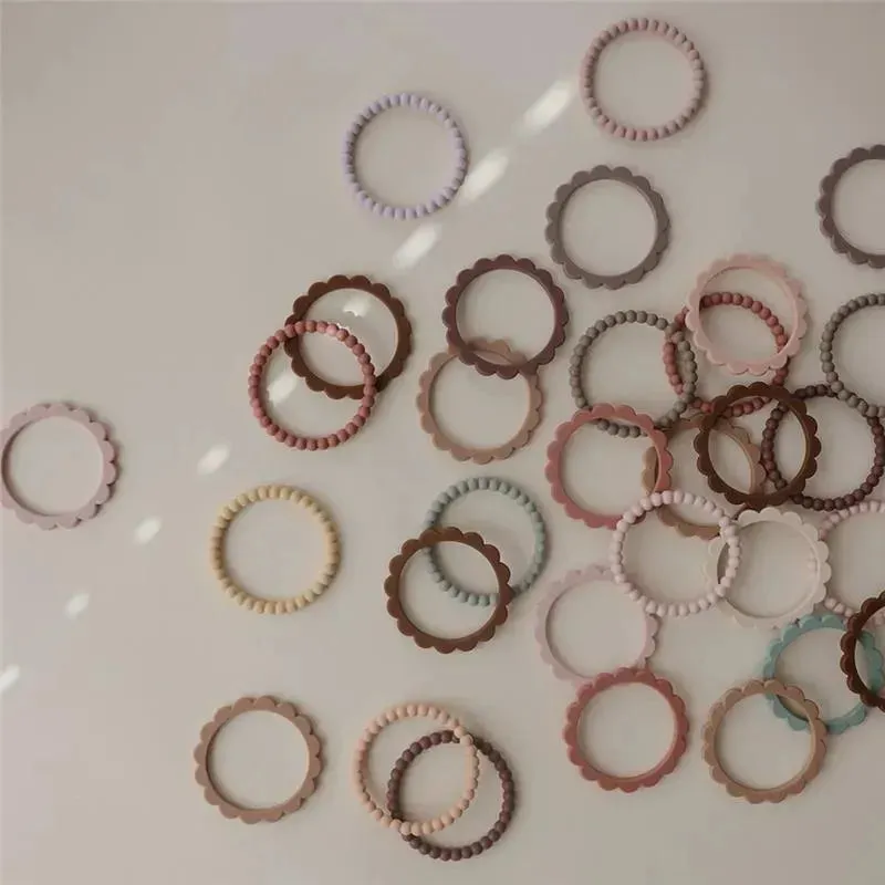 Mushie Silicone Pearl Teether Bracelets Linen/Peony/Pale Pink - Image 9