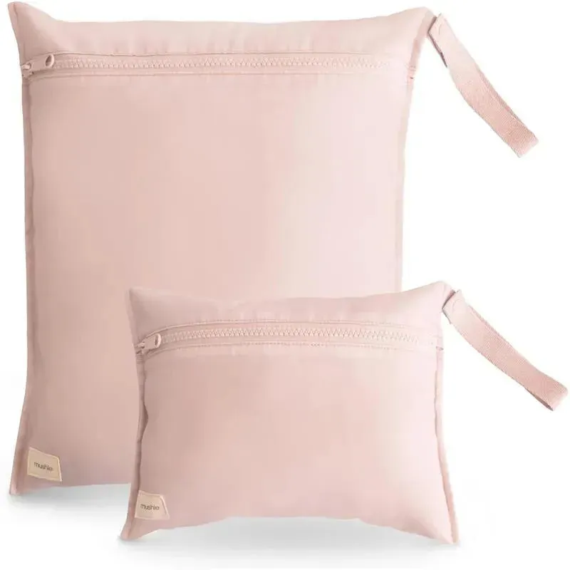 Mushie - Water Resistant Wet Bags, Large & Small Reusable Storage Bag, Set of 2 Blush