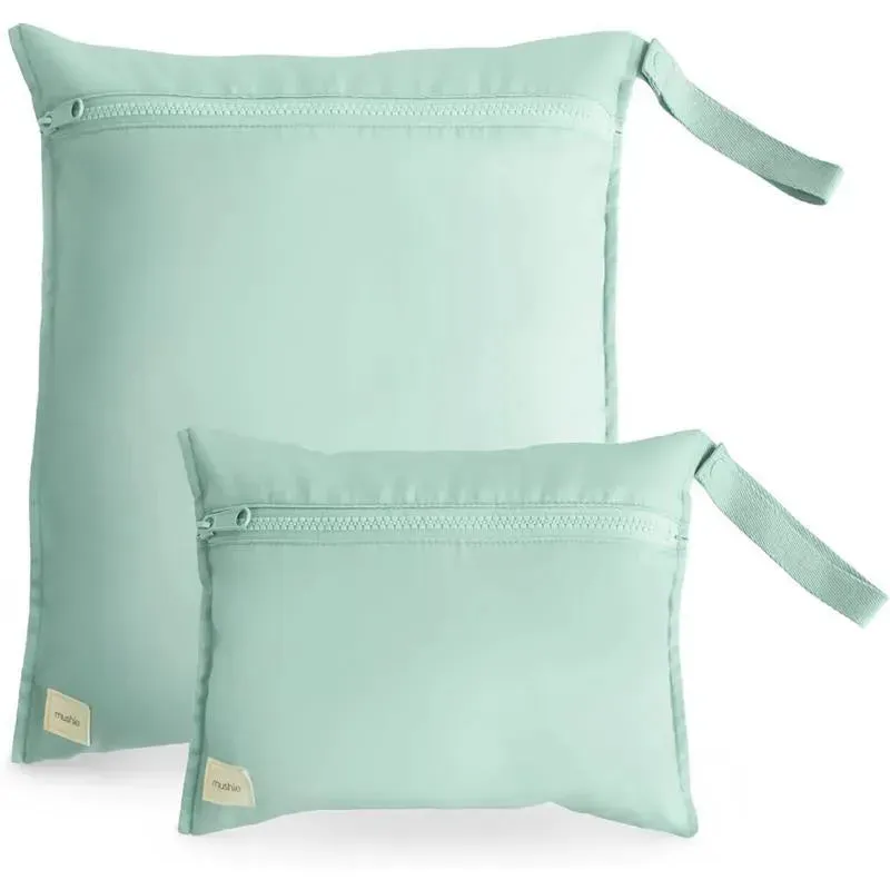 Mushie - Water Resistant Wet Bags, Large & Small Reusable Storage Bag, Set of 2 Roman Green