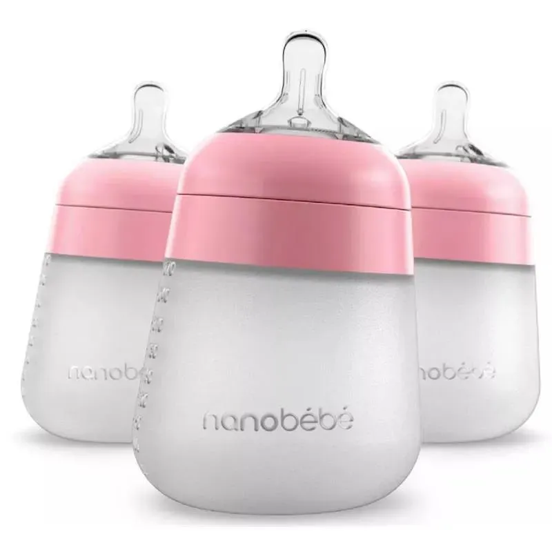Nanobebe - 3Pk Pink Flexy Silicone Baby Bottle, 9Oz