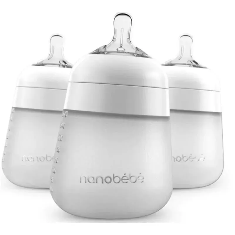 Nanobebe - 3Pk White Flexy Silicone Baby Bottle, 9Oz